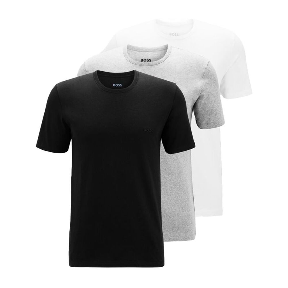 Boss Mens Embroidered Logo Crew Neck T-Shirt (Pack of 3) / White/Black/Gray
